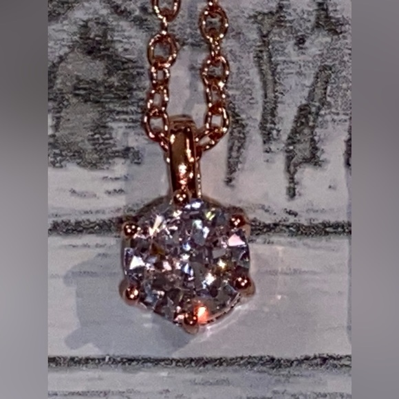 Source Unknown Jewelry - NWOT Simulated Diamond Solitaire Pendant- 18” Necklace-14 Karat Rose Gold Plated